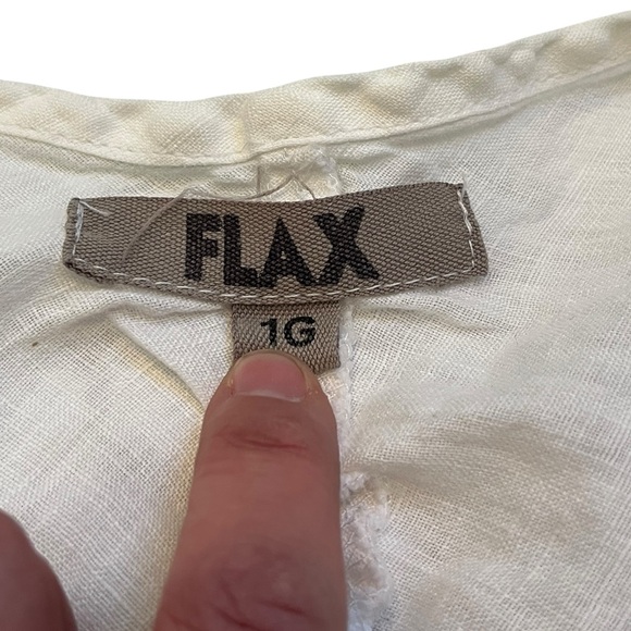 Flax 100% Linen Button Front Top 1G Off White Relaxed Fit Artsy - Picture 4 of 10